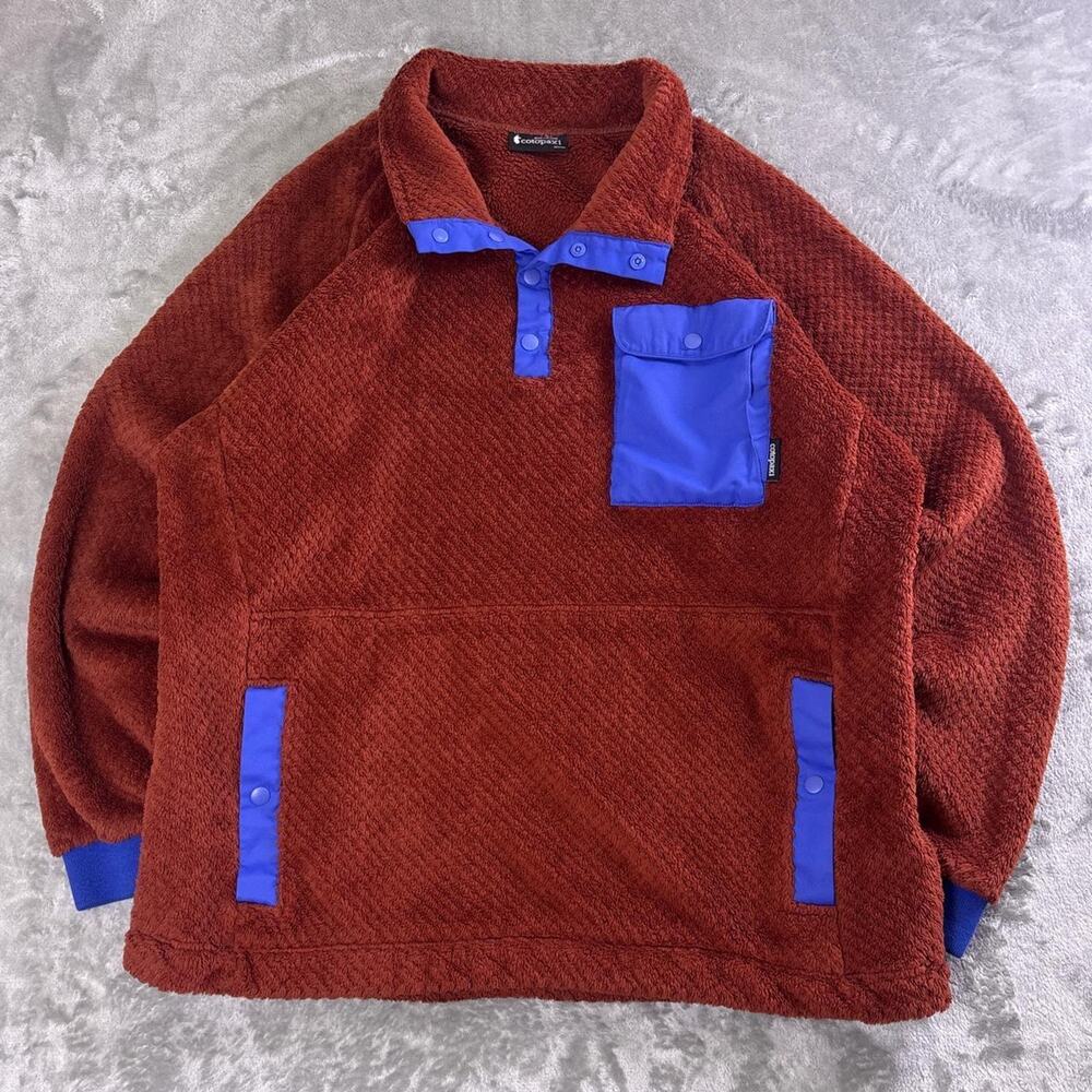 Cotopaxi Capitan Highloft Fleece Pullover MXXL Copper Blue Snap Kangaroo